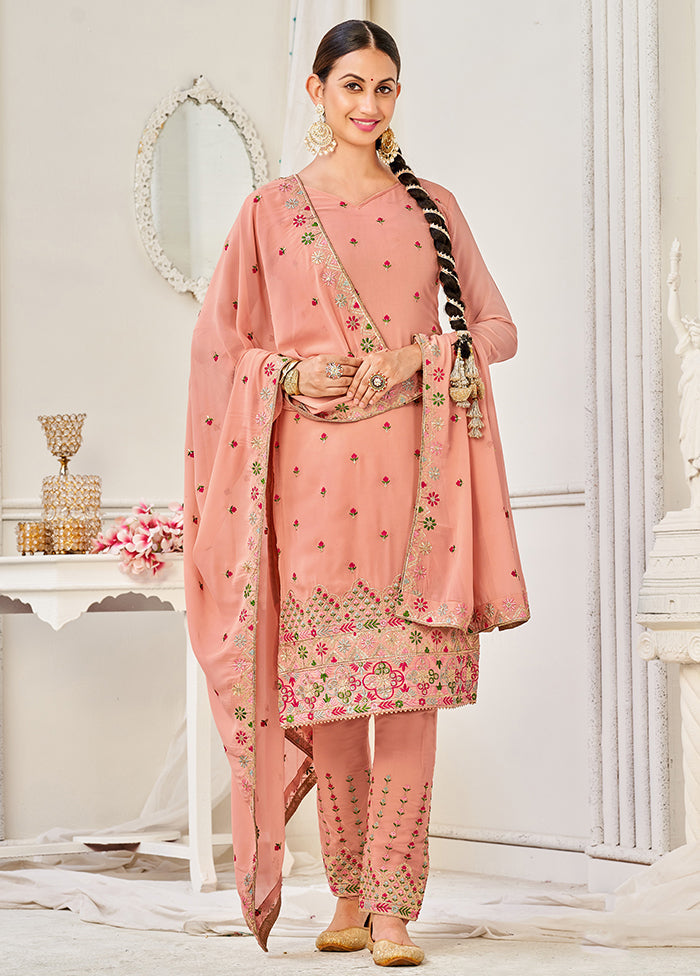 3 Pc Peach Semi Stitched Georgette Suit Set VDKSH29062102 - Indian Silk House Agencies