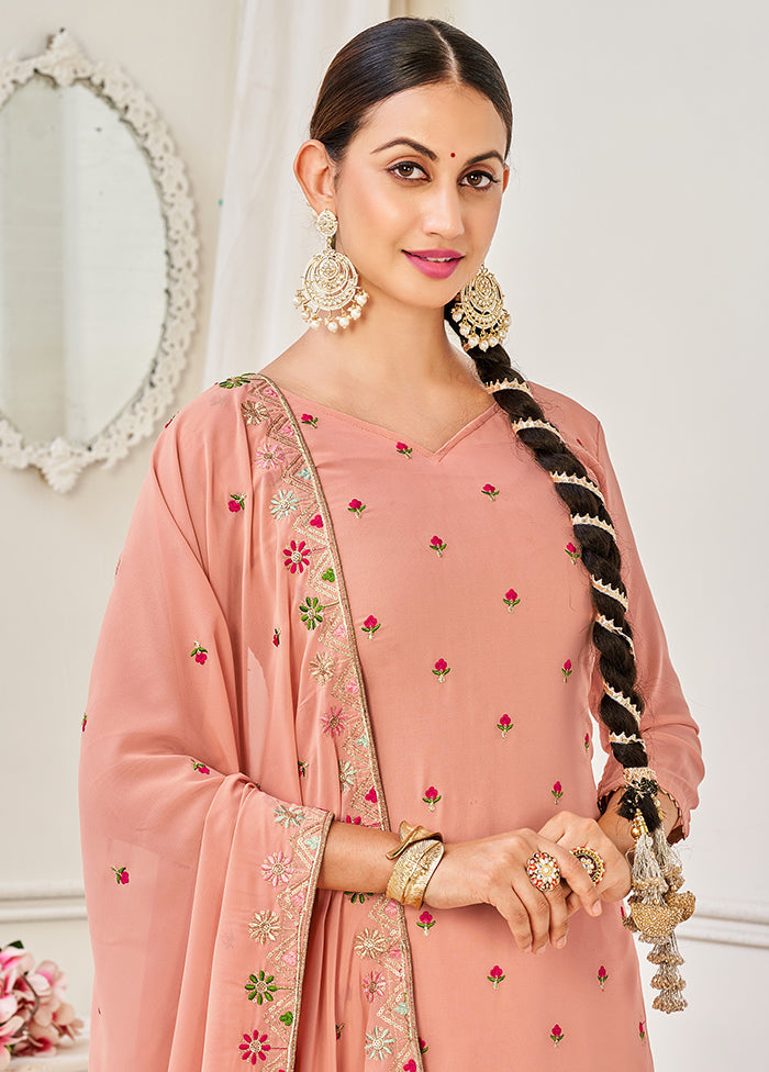 3 Pc Peach Semi Stitched Georgette Suit Set VDKSH29062102 - Indian Silk House Agencies