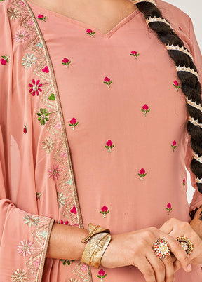 3 Pc Peach Semi Stitched Georgette Suit Set VDKSH29062102 - Indian Silk House Agencies