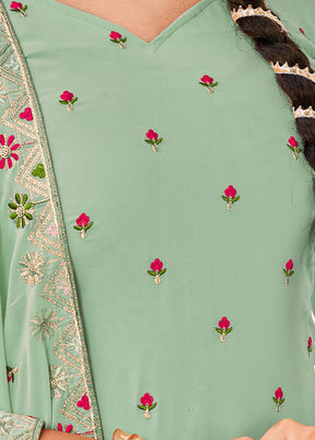 3 Pc Pista Green Semi Stitched Georgette Suit Set VDKSH29062104 - Indian Silk House Agencies