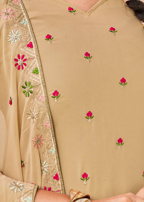 3 Pc Cream Semi Stitched Georgette Suit Set VDKSH29062105 - Indian Silk House Agencies