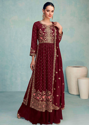 3 Pc Maroon Readymade Georgette Suit Set VDKSH29062113 - Indian Silk House Agencies