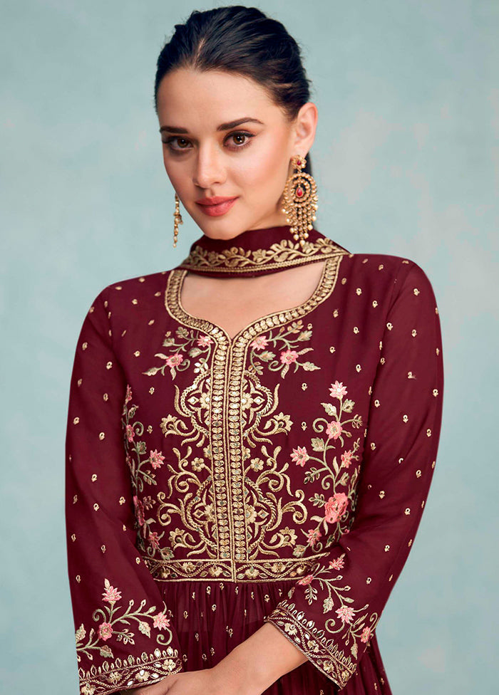 3 Pc Maroon Readymade Georgette Suit Set VDKSH29062113 - Indian Silk House Agencies