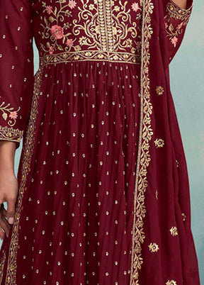 3 Pc Maroon Readymade Georgette Suit Set VDKSH29062113 - Indian Silk House Agencies