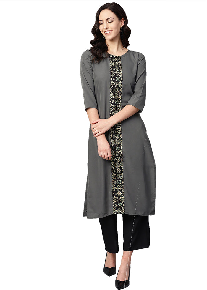 2 Pc Grey Readymade Crepe Straight Kurti Set VDKSH29062089 - Indian Silk House Agencies