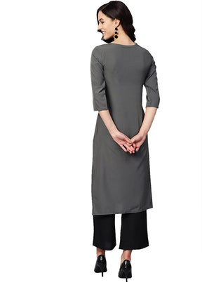 2 Pc Grey Readymade Crepe Straight Kurti Set VDKSH29062089 - Indian Silk House Agencies