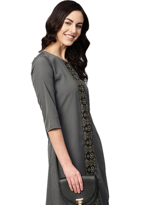 2 Pc Grey Readymade Crepe Straight Kurti Set VDKSH29062089 - Indian Silk House Agencies