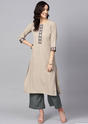 2 Pc Beige Readymade Crepe Straight Kurti Set VDKSH29062090 - Indian Silk House Agencies