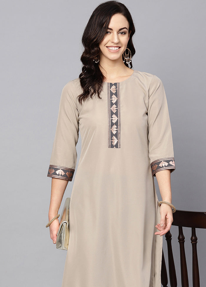 2 Pc Beige Readymade Crepe Straight Kurti Set VDKSH29062090 - Indian Silk House Agencies