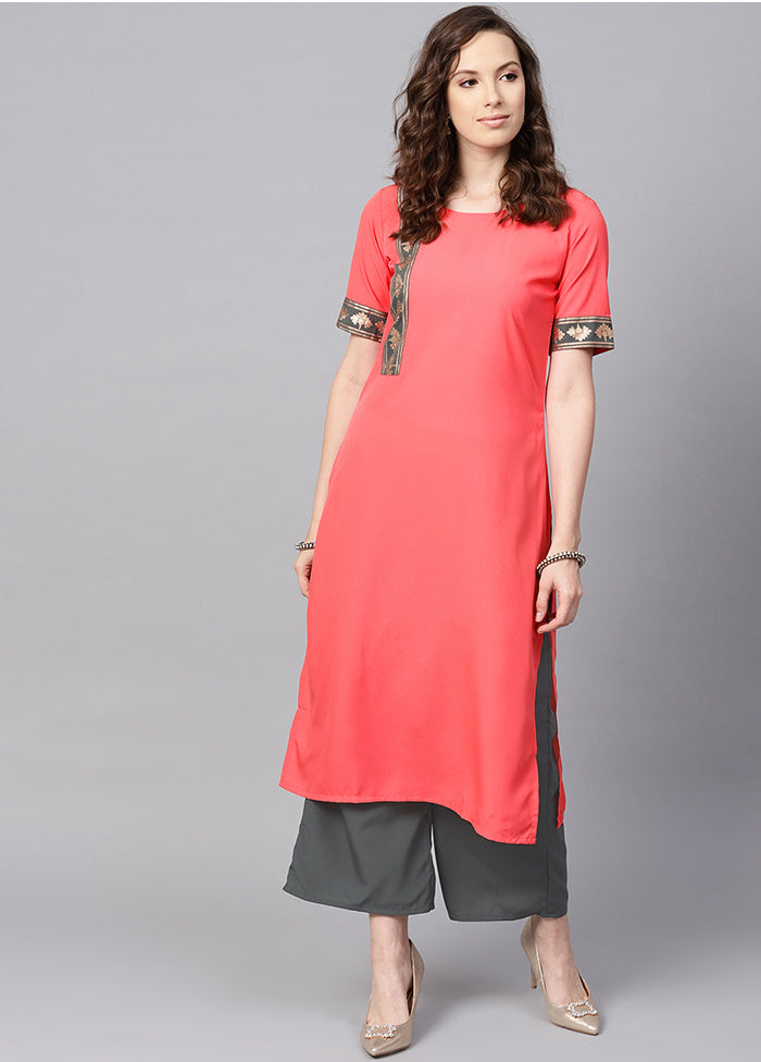 2 Pc Peach Readymade Crepe Straight Kurti Set VDKSH29062091 - Indian Silk House Agencies