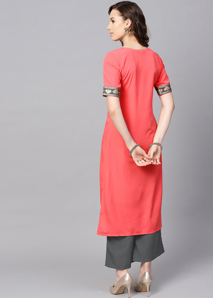 2 Pc Peach Readymade Crepe Straight Kurti Set VDKSH29062091 - Indian Silk House Agencies