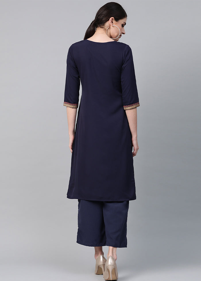 2 Pc Navy Blue Readymade Crepe Straight Kurti Set VDKSH29062095 - Indian Silk House Agencies