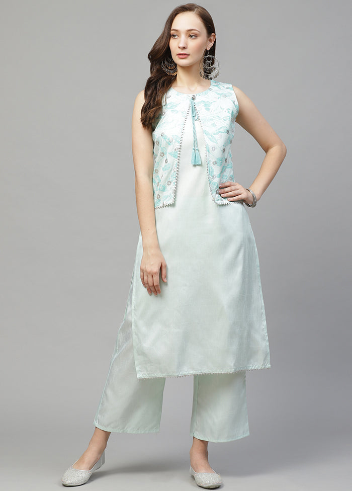 2 Pc Sea Green Readymade Silk Straight Kurti Set VDKSH29062076 - Indian Silk House Agencies