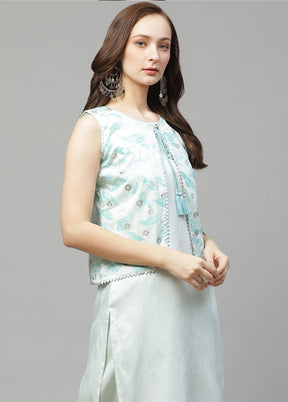 2 Pc Sea Green Readymade Silk Straight Kurti Set VDKSH29062076 - Indian Silk House Agencies