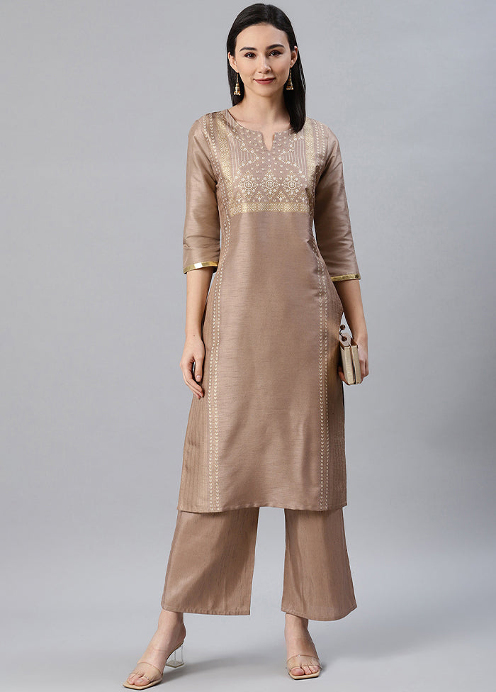 2 Pc Brown Readymade Silk Straight Kurti Set VDKSH29062082 - Indian Silk House Agencies