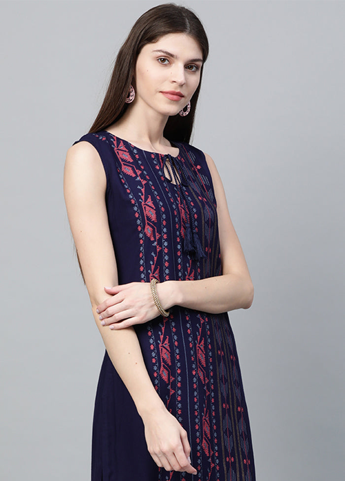 2 Pc Navy Blue Readymade Rayon Straight Kurti Set VDKSH29062085 - Indian Silk House Agencies