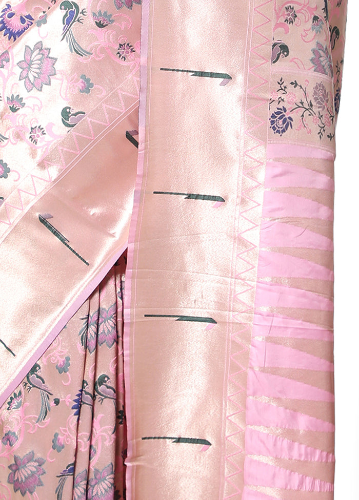 Baby Pink Spun Silk Saree With Blouse Piece - Indian Silk House Agencies