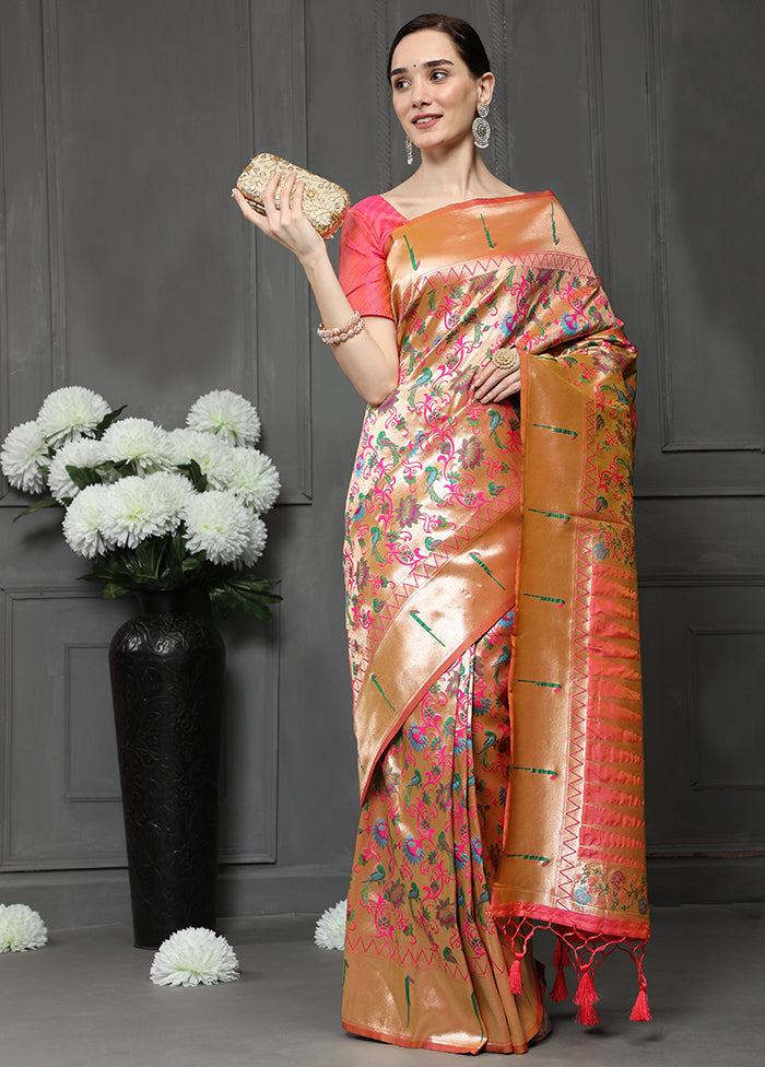 Peach Spun Silk Saree With Blouse Piece - Indian Silk House Agencies