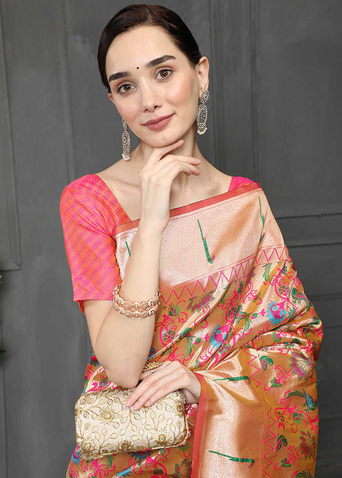 Peach Spun Silk Saree With Blouse Piece - Indian Silk House Agencies