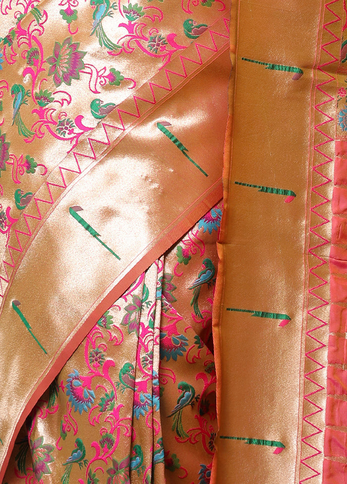 Peach Spun Silk Saree With Blouse Piece - Indian Silk House Agencies