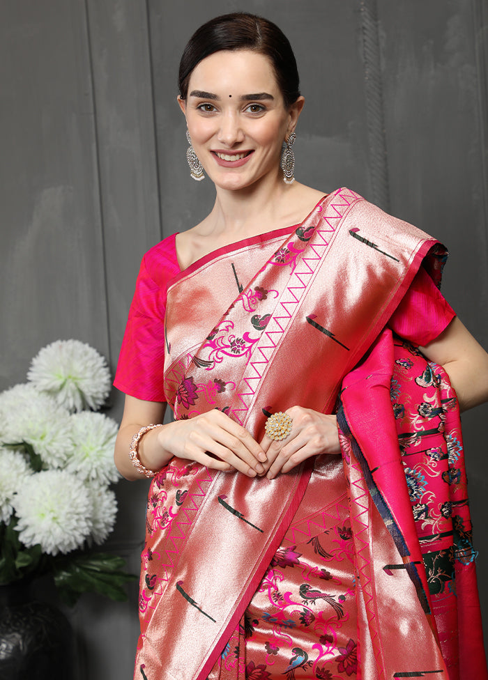 Pink Spun Silk Saree With Blouse Piece - Indian Silk House Agencies