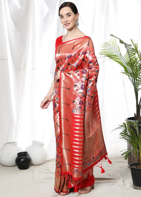 Red Spun Silk Saree With Blouse Piece - Indian Silk House Agencies