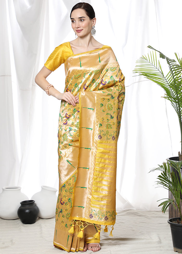 Yellow Spun Silk Saree With Blouse Piece - Indian Silk House Agencies