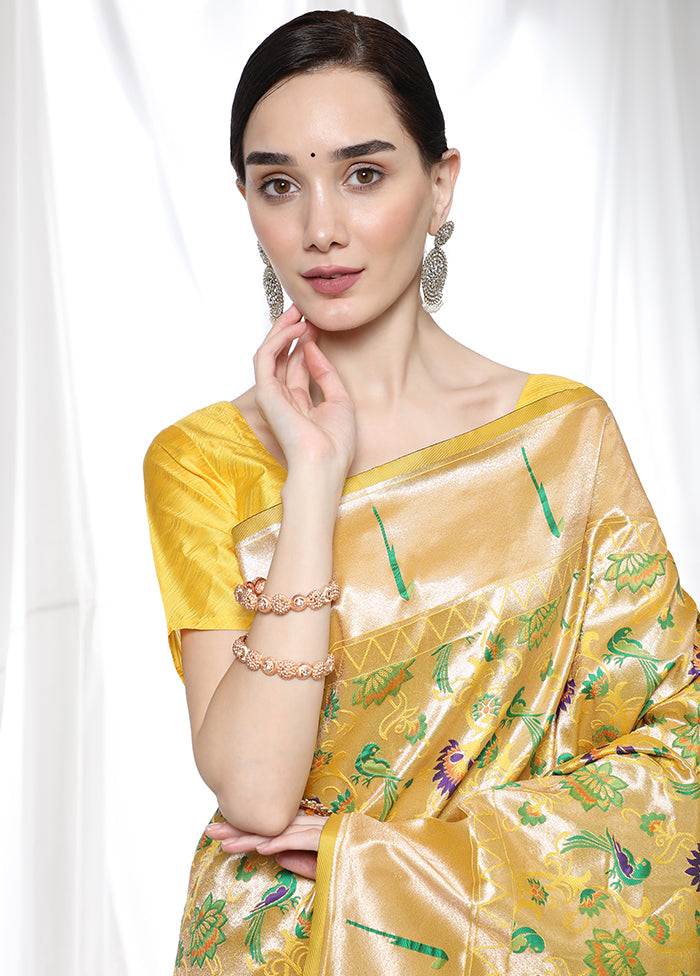 Yellow Spun Silk Saree With Blouse Piece - Indian Silk House Agencies