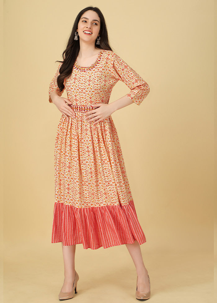 Peach Readymade Rayon Kurti VDKSH11072045 - Indian Silk House Agencies