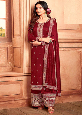 3 Pc Maroon Semi Stitched Georgette Suit Set VDKSH11072072 - Indian Silk House Agencies