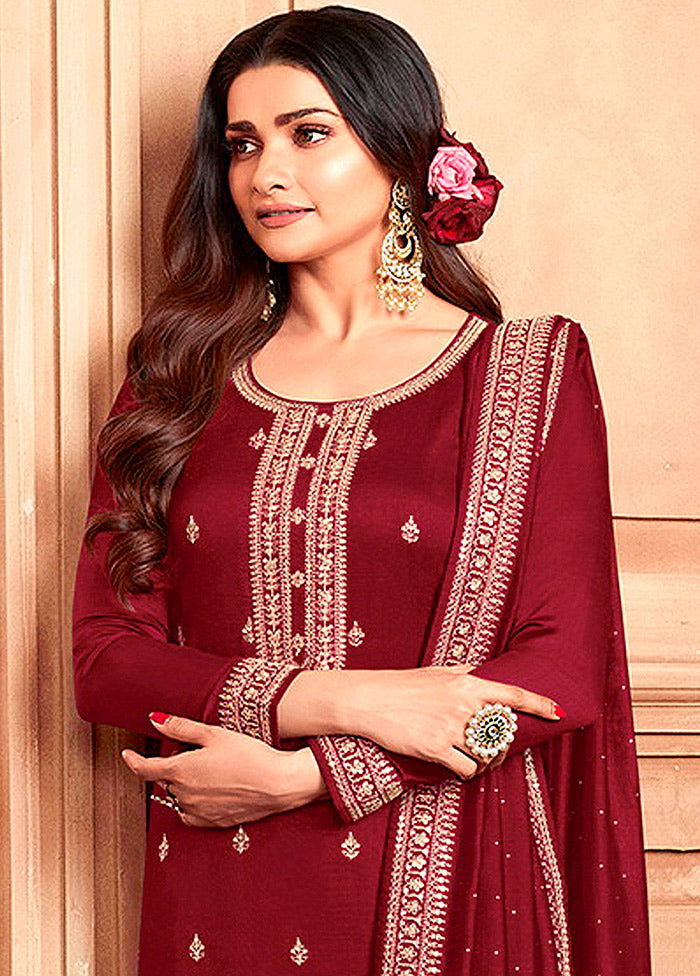 3 Pc Maroon Semi Stitched Georgette Suit Set VDKSH11072072 - Indian Silk House Agencies