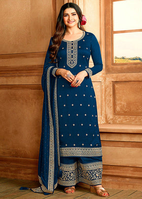 3 Pc Blue Semi Stitched Georgette Suit Set VDKSH11072073 - Indian Silk House Agencies