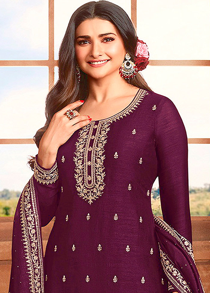 3 Pc Purple Semi Stitched Georgette Suit Set VDKSH11072074 - Indian Silk House Agencies