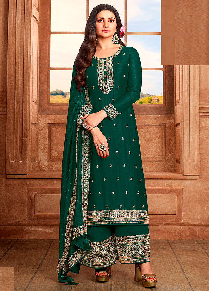 3 Pc Green Semi Stitched Georgette Suit Set VDKSH11072075 - Indian Silk House Agencies