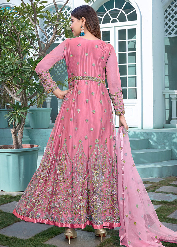 3 Pc Pink Semi Stitched Net Anarkali Suit Set VDKSH11072069 - Indian Silk House Agencies