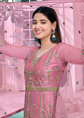 3 Pc Pink Semi Stitched Net Anarkali Suit Set VDKSH11072069 - Indian Silk House Agencies