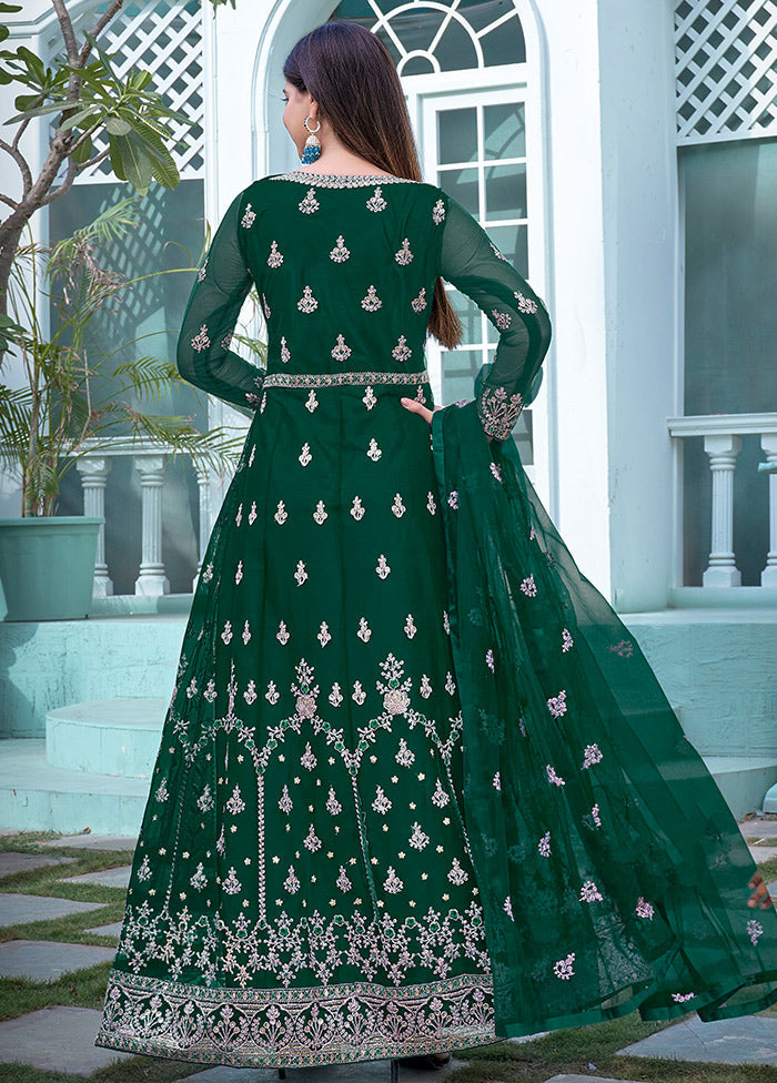 3 Pc Green Semi Stitched Net Anarkali Suit Set VDKSH11072063 - Indian Silk House Agencies