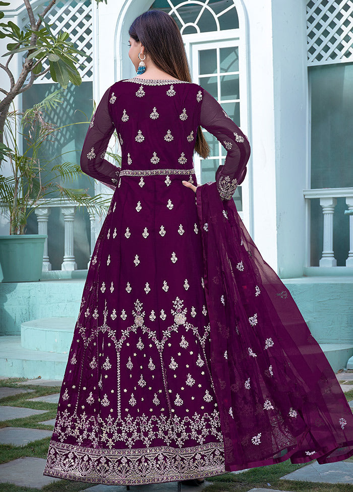 3 Pc Purple Semi Stitched Net Anarkali Suit Set VDKSH11072065 - Indian Silk House Agencies