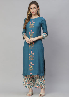 2 Pc Teal Readymade Rayon Kurti Set VDKSH11072055 - Indian Silk House Agencies