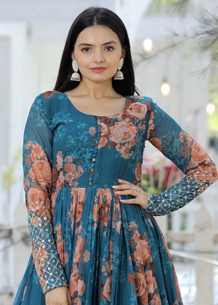 Blue Readymade Georgette Gown VDKSH11072052 - Indian Silk House Agencies