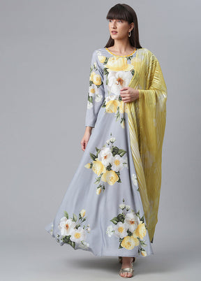 2 Pc Grey Rayon Maxi Dress With Dupatta VDKSH31072065 - Indian Silk House Agencies