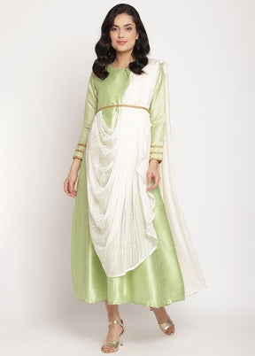 2 Pc Green Silk A Line Kurti With Dupatta VDKSH31072066 - Indian Silk House Agencies