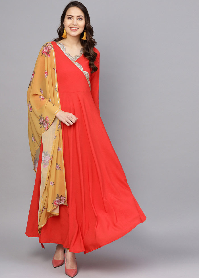 2 Pc Red Georgette Angrakha Style Kurti With Dupatta VDKSH31072068 - Indian Silk House Agencies