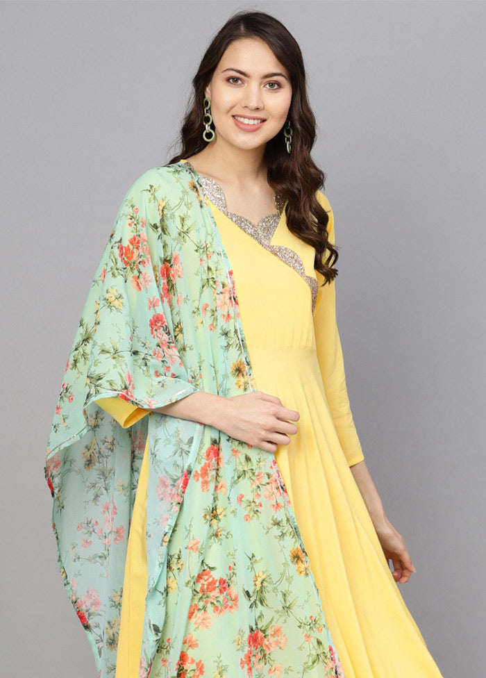 2 Pc Yellow Georgette Angrakha Style Kurti With Dupatta VDKSH31072069 - Indian Silk House Agencies