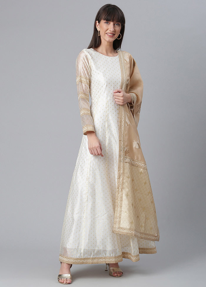 2 Pc Cream Chanderi Anarkali Kurti With Dupatta VDKSH31072070 - Indian Silk House Agencies