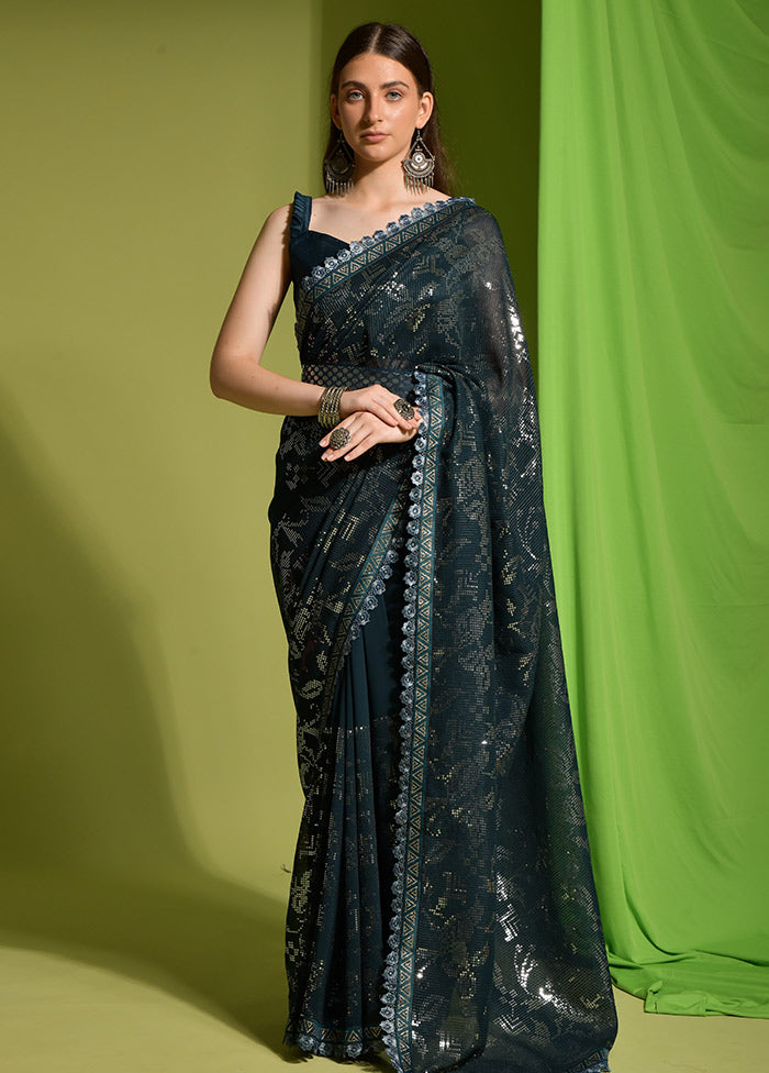 Green Georgette Saree With Blouse Piece