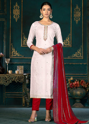 3 Pc White Unstitched Cotton Suit Set VDKSH31072111 - Indian Silk House Agencies