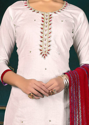 3 Pc White Unstitched Cotton Suit Set VDKSH31072111 - Indian Silk House Agencies