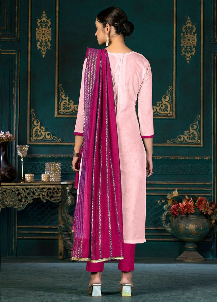 3 Pc Pink Unstitched Cotton Suit Set VDKSH31072112 - Indian Silk House Agencies