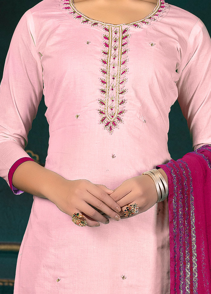 3 Pc Pink Unstitched Cotton Suit Set VDKSH31072112 - Indian Silk House Agencies